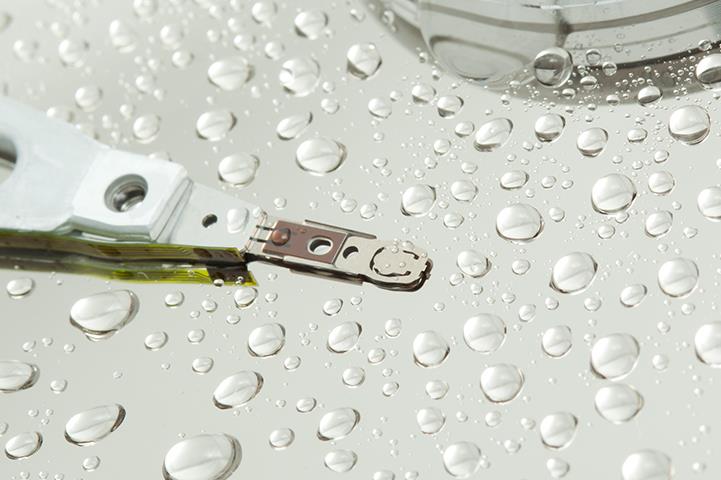 water droplets on computer hard drive disk