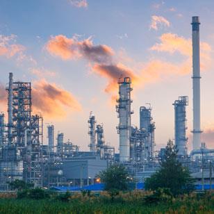 Factory skyline at sunset