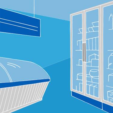 Drawing of grocery store freezer chest and refrigerator