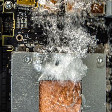 computer parts in cooling fluid